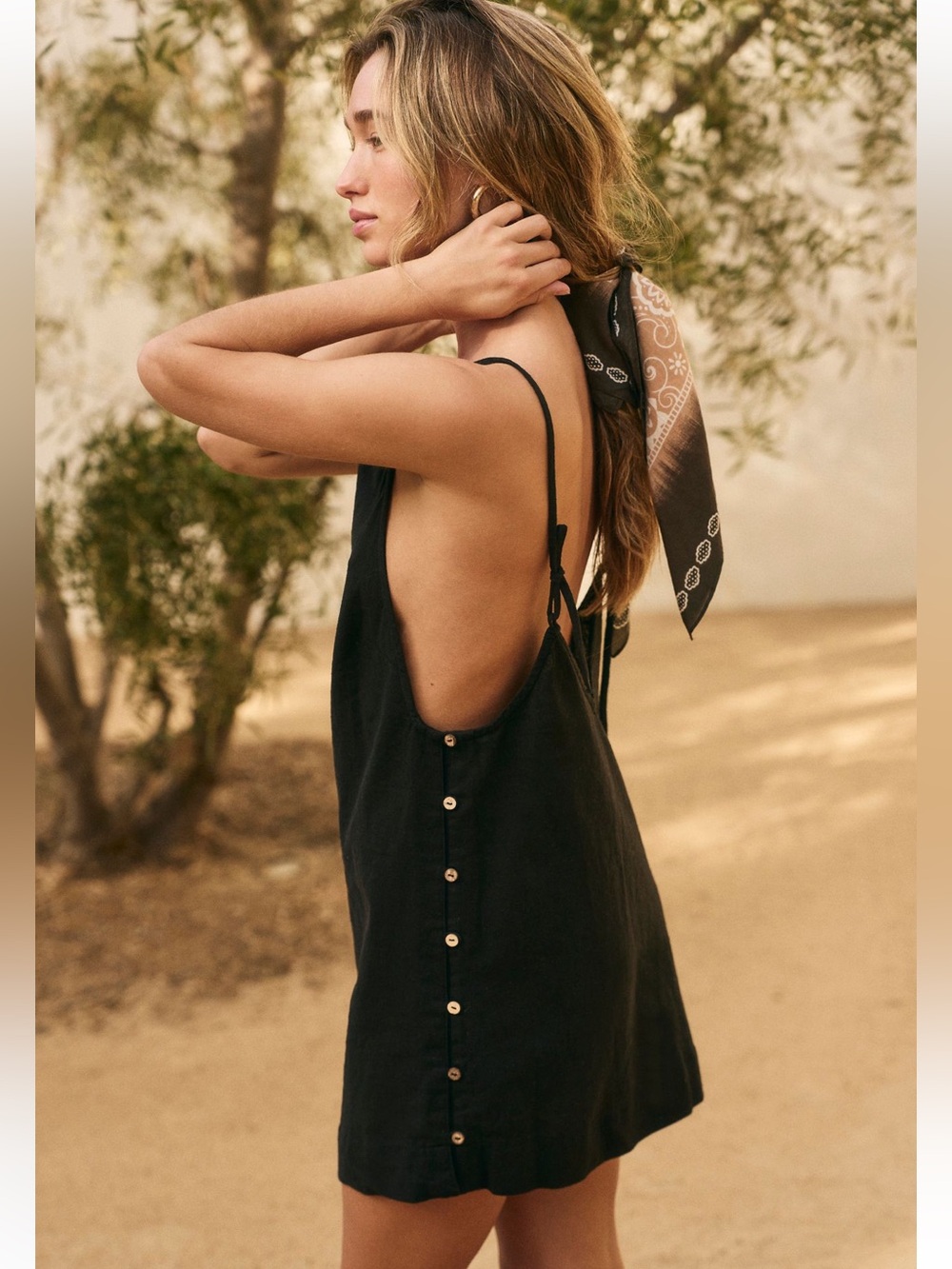 Free People Black Beachside Cotton-Linen Mini Dress